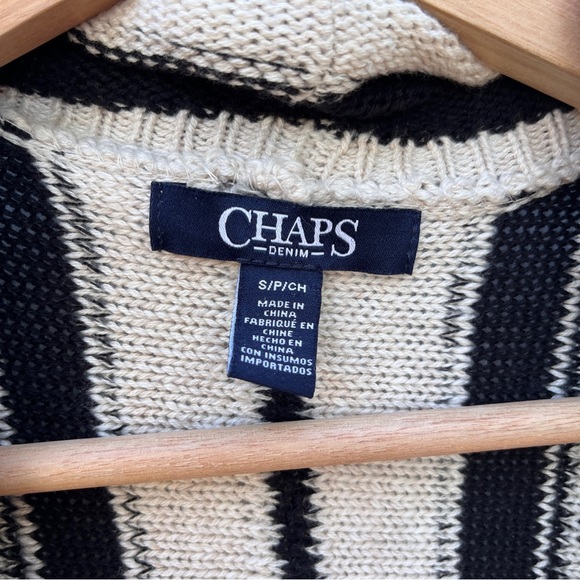 CHAPS DENIM Sweater Black Ivory Long Line Open Front Cardigan Knit Cotton Small - Picture 10 of 12